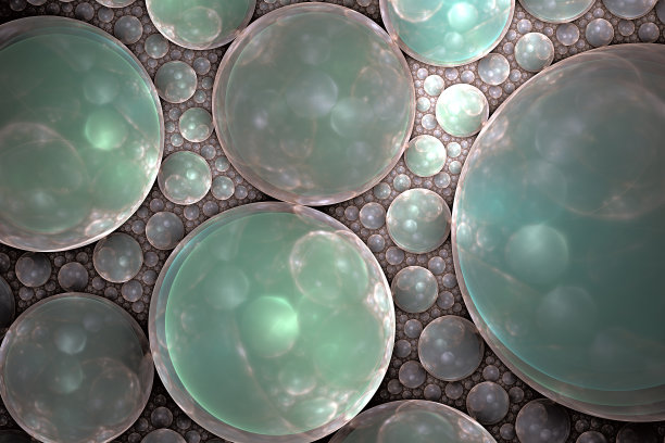 逼真的水泡沫，肥皂泡。凉爽的深海和水花。图片下载