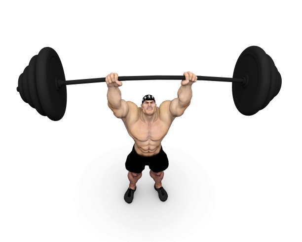 一个健美运动员举起杠铃。3 d渲染。图片下载