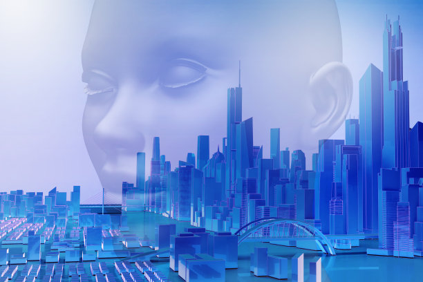 头部和城市景观的双重曝光图片下载