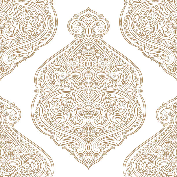 金色白色花卉无缝图案，复古矢量土耳其印度佩斯利元素，适用于织物纺织品壁纸包装图片下载