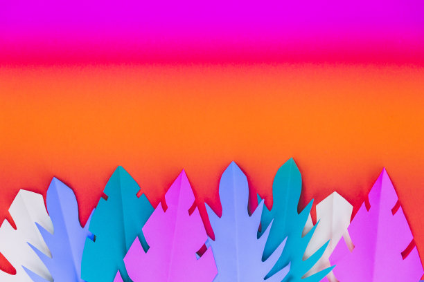 多色纸热带树叶在一个梯度的背景图片下载