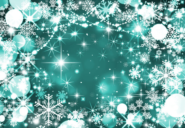 圣诞节蓝色的背景上点缀着白色的雪花和圆圈，雪花、白色、问候、节日、圣诞、假期、冬天图片下载