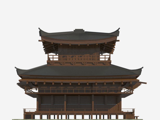 日本建筑孤立在白色背景的3d插图图片下载