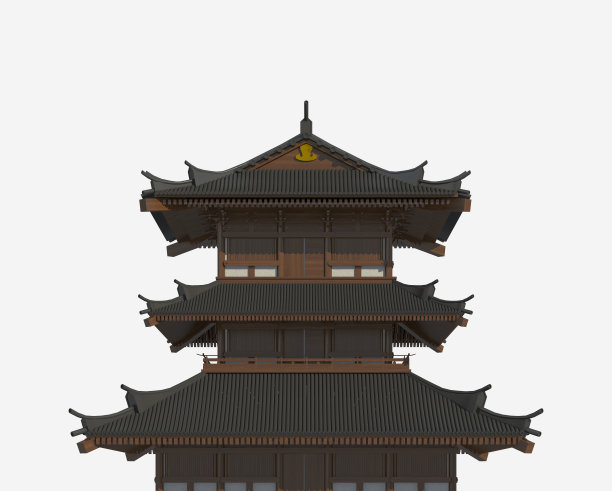 日本建筑孤立在白色背景的3d插图图片下载