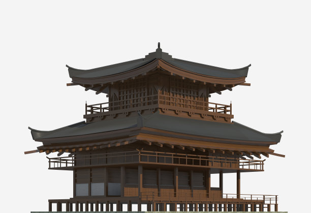 日本建筑孤立在白色背景的3d插图图片下载