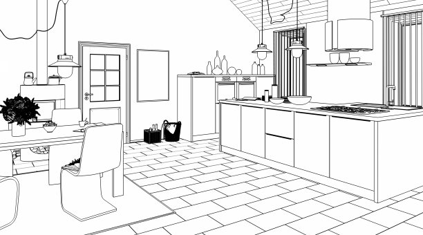 厨房改造(草图)- 3d插图图片下载