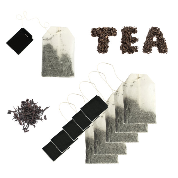 新茶包与黑色标签隔离图片下载