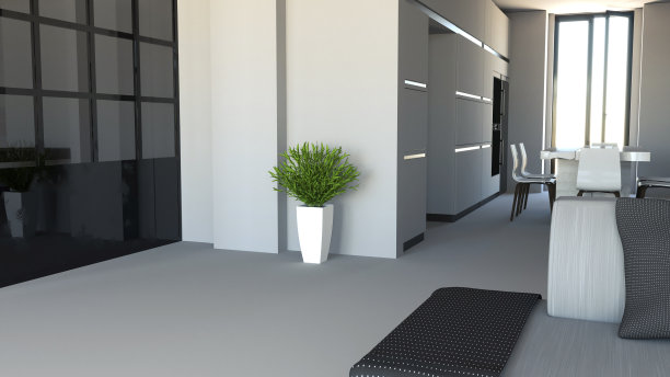 厨房家具，室内设计。家具和电器。入口和开放式空间，可以看到厨房。生活图片下载