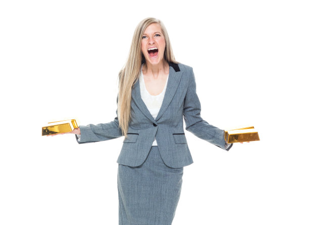 拿着金条的女商人图片下载