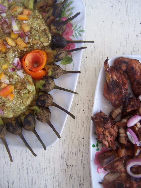 茄子拼盘和叉烧肉图片下载