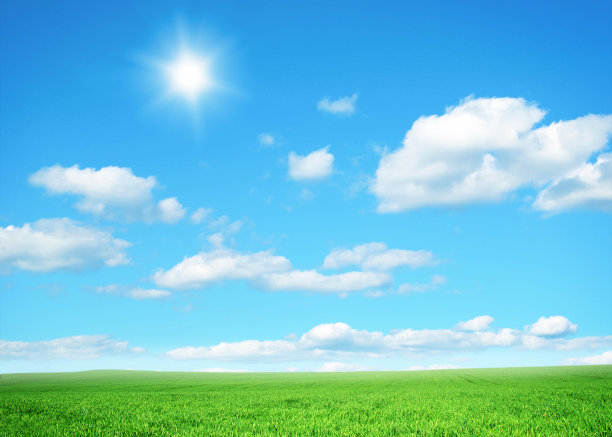 蓝天下的绿色田野图片下载