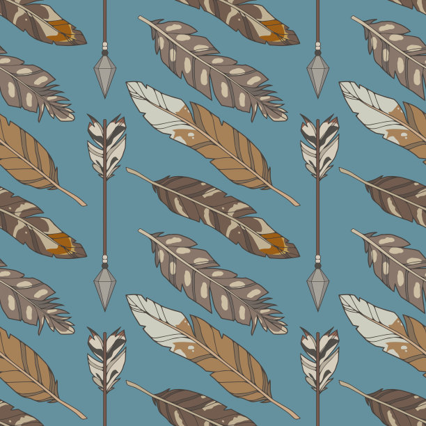 蓝色缝线图案，老鹰羽毛和箭图片下载