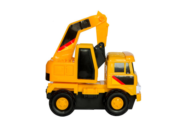 玩具车挖掘机孤立在白色背景上。图片下载