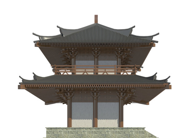 旧的日本建筑孤立在白色背景的3d插图图片下载
