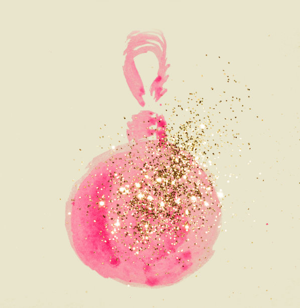 金色闪粉水彩圣诞树玩具在复古怀旧的颜色。图片下载