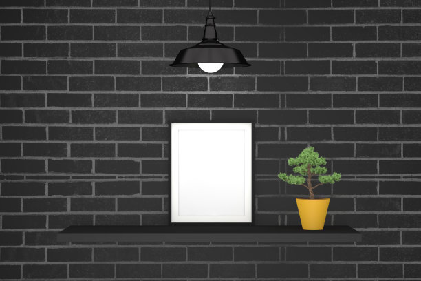 黑色砖墙和空框架的架子图片下载