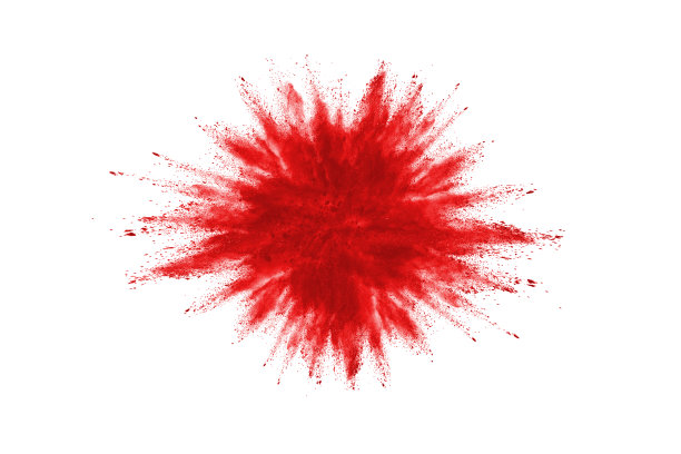 白色背景上的红色粉末爆炸。彩色的云。色彩斑斓的粉尘爆炸。油漆胡里节。图片下载