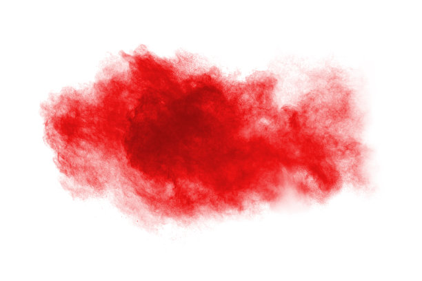 白色背景上的红色粉末爆炸。彩色的云。色彩斑斓的粉尘爆炸。油漆胡里节。图片下载