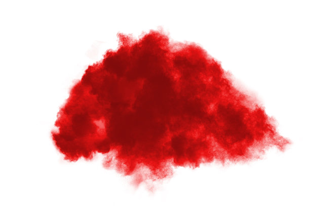 白色背景上的红色粉末爆炸。彩色的云。色彩斑斓的粉尘爆炸。油漆胡里节。图片下载