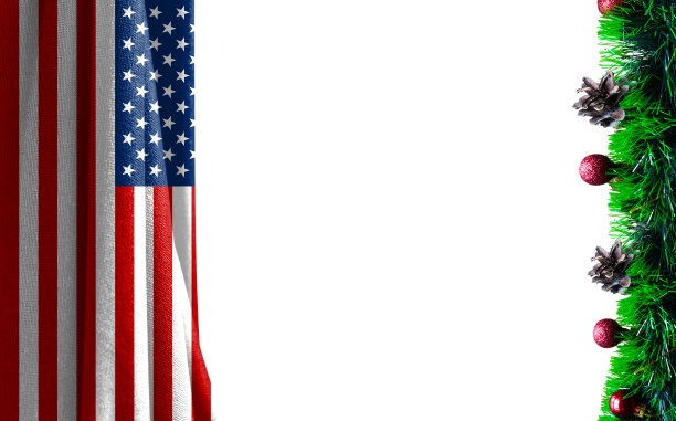 圣诞节和新年背景与美国国旗。照片中有一个地方可以放你的文字图片下载