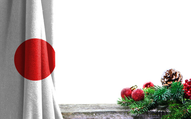圣诞节和新年背景与日本国旗。照片中有一个地方可以放你的文字图片下载