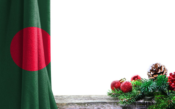 圣诞节和新年背景与孟加拉国国旗。照片中有一个地方可以放你的文字图片下载