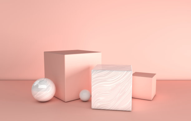 3d渲染粉红色和大理石几何形状，讲台在房间。一套产品展示平台，模拟。现代极简设计中的抽象构图图片下载