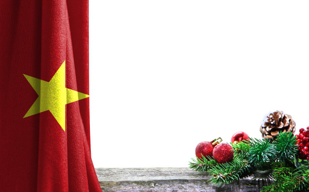 圣诞节和新年背景与越南国旗。照片中有一个地方可以放你的文字图片下载