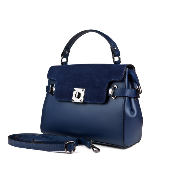 蓝色皮革鳄鱼包孤立在白色背景图片下载