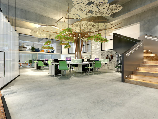 现代办公室和工作空间的3d渲染图片下载