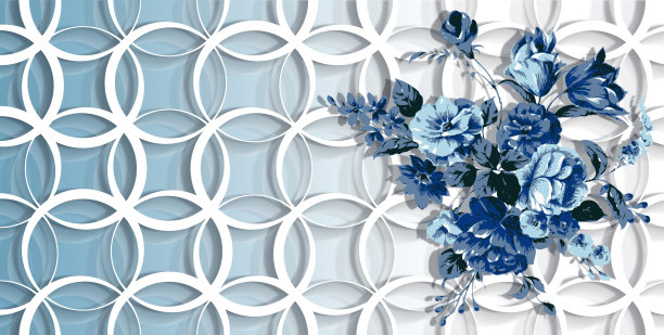 3d壁纸，蓝色的花在戒指的背景。庆祝3 d背景。图片下载