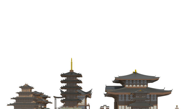 旧的日本建筑孤立在白色背景的3d插图图片下载