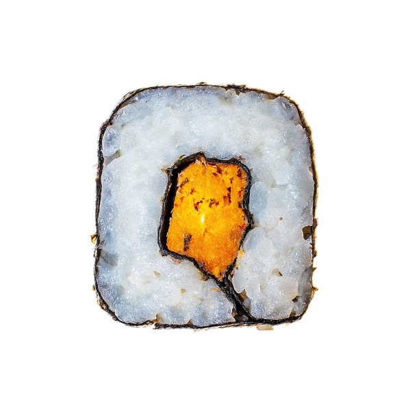 寿司卷由米饭和鲑鱼在海藻叶在白色的背景图片下载