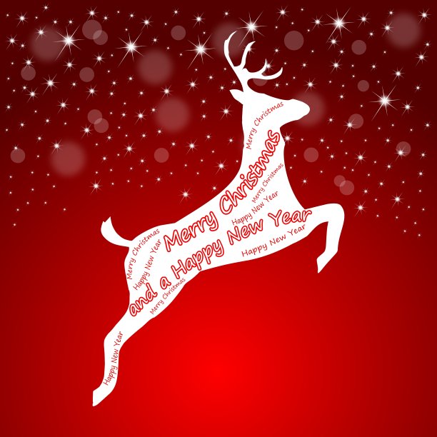圣诞快乐，新年快乐，驯鹿插图字云图片下载