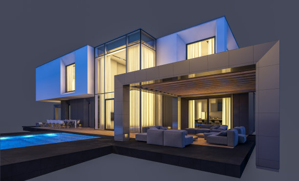 现代舒适的房子的3d渲染。孤立的灰色。图片下载