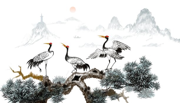 松鹤年末中国水墨画图片下载