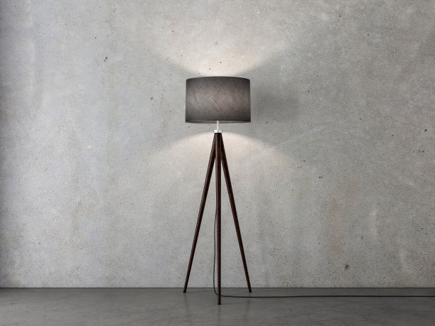 空房间三脚架上的黑色落地灯图片下载