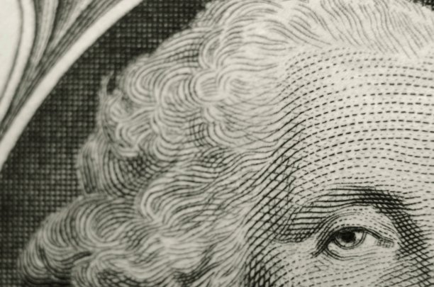 稍偏轴，浅聚焦，构图不规则，乔治·华盛顿总统，从一美元的正面。图片下载