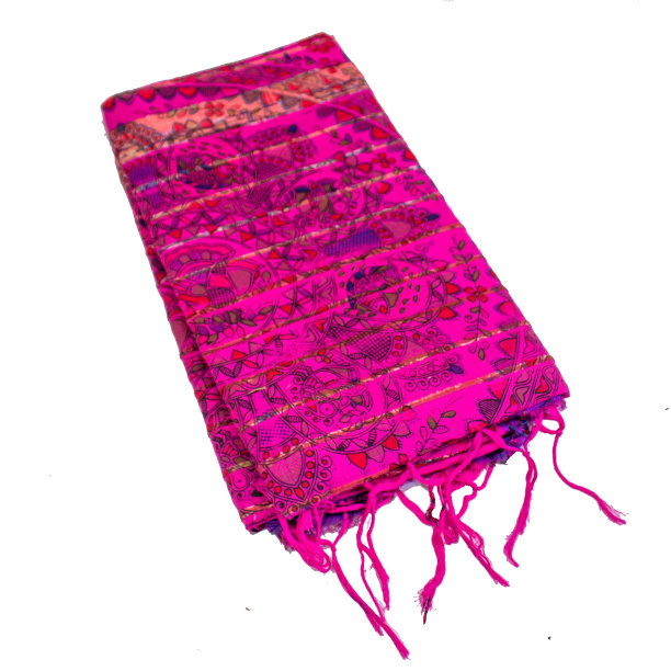 Madhubani艺术块印在棉纱丽上。图片下载