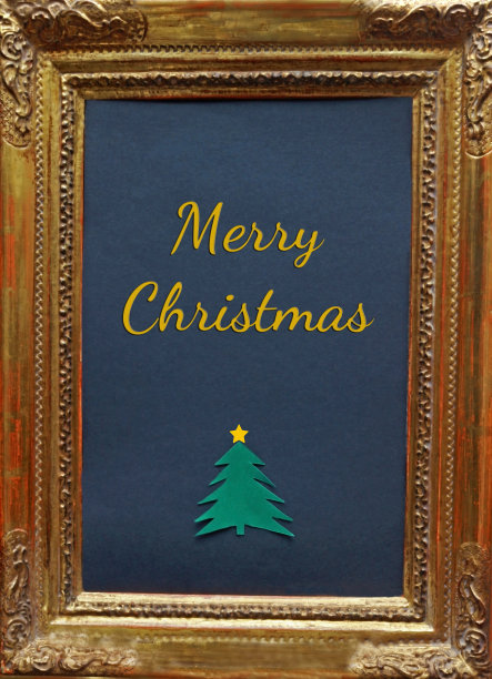 圣诞祝福在一个古老的金色相框里图片下载