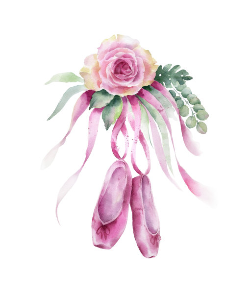 有花和叶的芭蕾舞鞋。图片下载