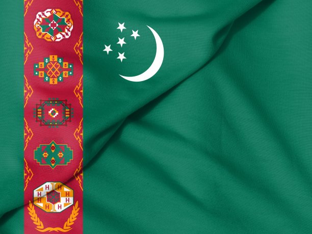 飘扬的旗帜:土库曼斯坦的旗帜图片下载