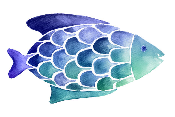 手绘水彩抽象蓝绿色鱼图片下载