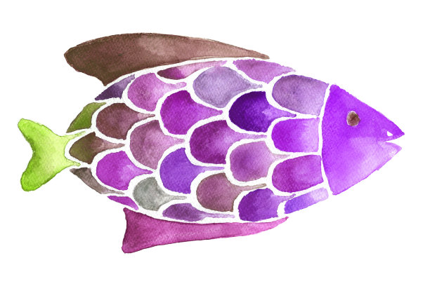 手绘水彩抽象紫绿鱼图片下载
