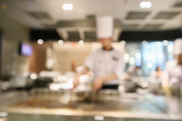 厨师烹饪餐厅厨房模糊散焦背景图片下载