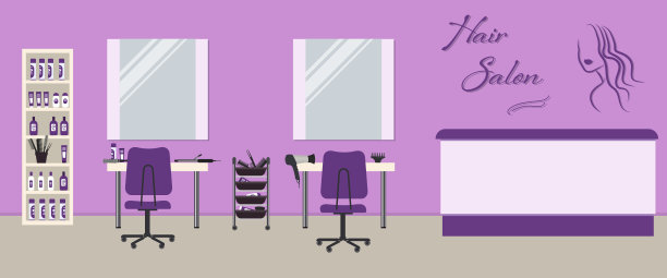 发廊内饰为紫色。美容院图片下载