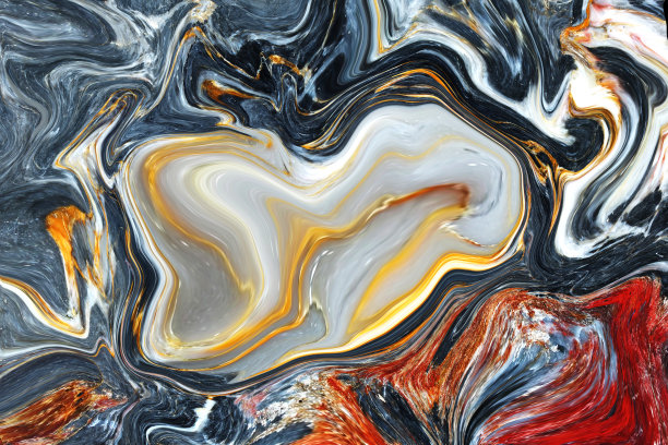 灰色大理石白色，金色，黄色和红色图案墨丙烯绘制波浪纹理背景为壁纸豪华。图片下载