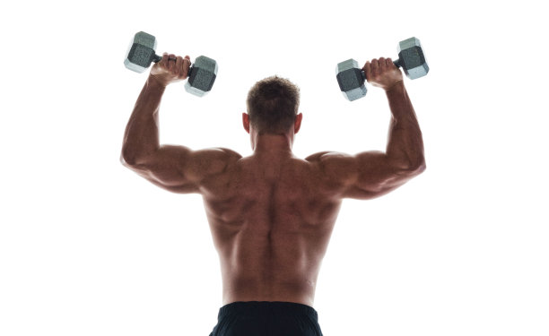 英俊的肌肉男在用哑铃图片下载