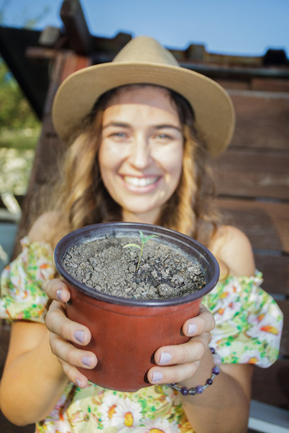 拿着花盆的女人图片下载