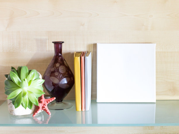 玻璃架子上的空白画布。图片下载